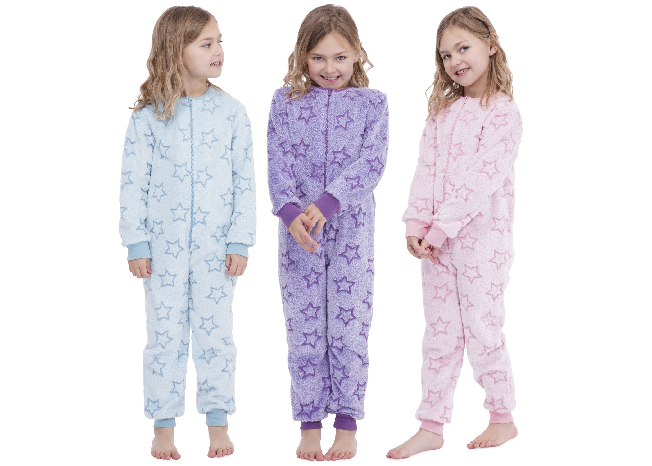 Kids Girls Boys Hooded Fleece Onesie All In 1 Jumpsuit Pjs Pyjamas Size